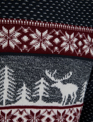 Men's Westwick Festive Scene Wool Blend Novelty Knitted Christmas Jumper in Ink - Merry Christmas