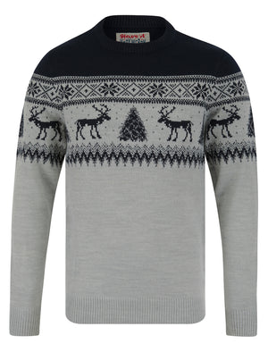 Men's Weststag Jacquard Nordic Fair Isle Knitted Christmas Jumper in Ink - Merry Christmas