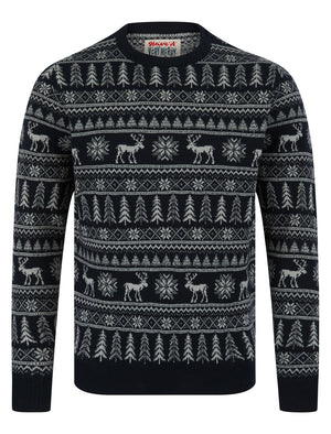 Nilsen Jacquard Nordic Fair isle Christmas Jumper in Ink - Merry Christmas