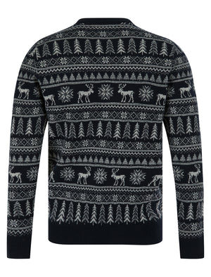 Nilsen Jacquard Nordic Fair isle Christmas Jumper in Ink - Merry Christmas