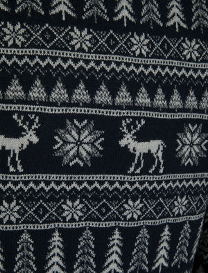 Nilsen Jacquard Nordic Fair isle Christmas Jumper in Ink - Merry Christmas