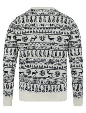 Nilsen Jacquard Nordic Fair isle Christmas Jumper in Winter White - Merry Christmas