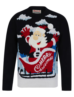 Men's Christmas Santa Motif Novelty Knitted Christmas Jumper in Ink - Merry Christmas