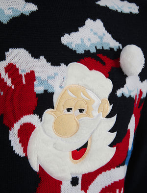 Men's Christmas Santa Motif Novelty Knitted Christmas Jumper in Ink - Merry Christmas