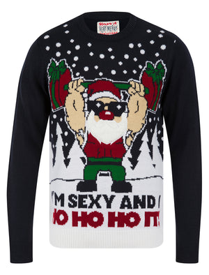 Men's Ho Ho Ho It Motif Novelty Knitted Christmas Jumper in Ink - Merry Christmas