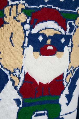 Men's Ho Ho Ho It Motif Novelty Knitted Christmas Jumper in Sapphire Blue - Merry Christmas