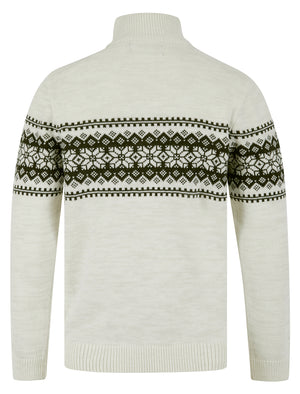 Moseph Quarter Zip Fair Isle Knit Funnel Neck Jumper in Chalk Twist - Kensington Eastside