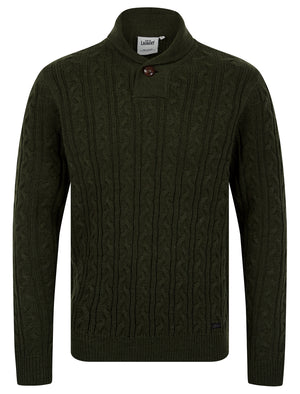 Parallax Wool Blend Shawl Neck Cable Knit Jumper in Green - Tokyo Laundry