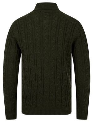 Parallax Wool Blend Shawl Neck Cable Knit Jumper in Green - Tokyo Laundry