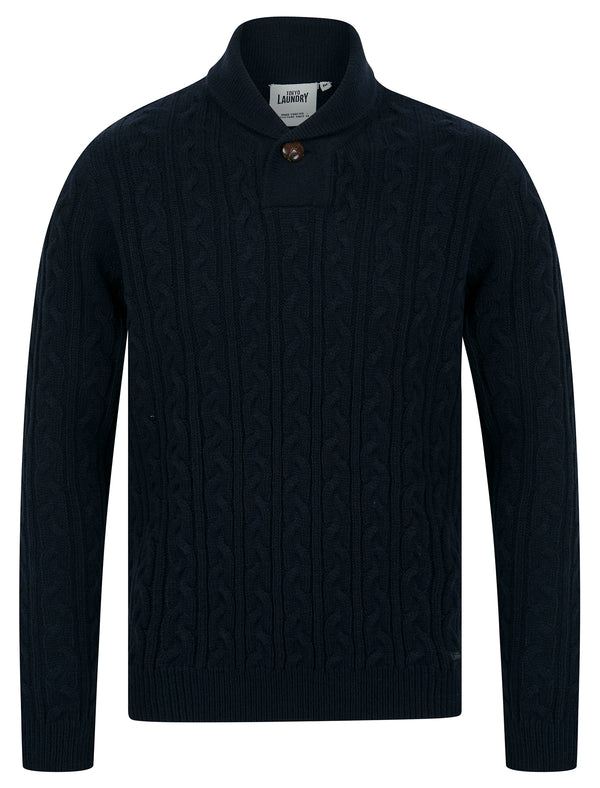 Parallax Shawl Neck Cable Knit Jumper in Sky Captain Navy - Tokyo Laundry