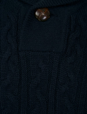 Parallax Wool Blend Shawl Neck Cable Knit Jumper in Sky Captain Navy - Tokyo Laundry