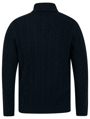 Parallax Wool Blend Shawl Neck Cable Knit Jumper in Sky Captain Navy - Tokyo Laundry