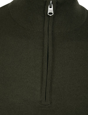 Redwood 2 Half Zip Neck Cashmilon Knit Jumper in Amazon Khaki - Kensington Eastside