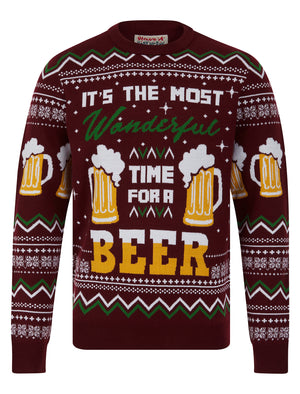 Men's Most Wonderful Novelty Knitted Christmas Jumper in Claret - Merry Christmas