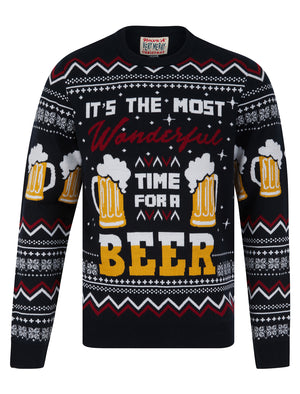 Men's Most Wonderful Novelty Knitted Christmas Jumper in Ink - Merry Christmas