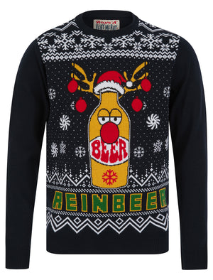 Men's Beer Novelty Knitted Christmas Jumper in Ink - Merry Christmas