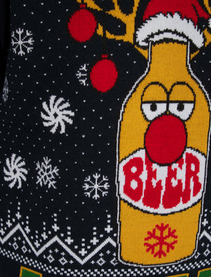 Men's Beer Novelty Knitted Christmas Jumper in Ink - Merry Christmas