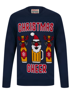 Men's Christmas Cheer Novelty Knitted Christmas Jumper in French Navy - Merry Christmas