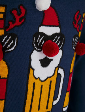 Men's Christmas Cheer Novelty Knitted Christmas Jumper in French Navy - Merry Christmas