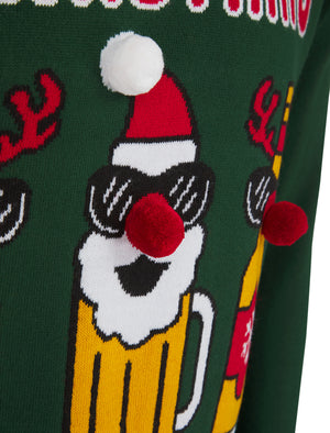 Men's Christmas Cheer Novelty Knitted Christmas Jumper in Holly Green - Merry Christmas