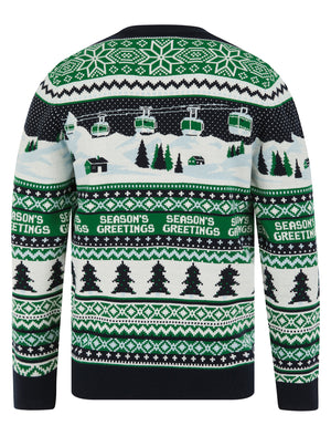 Men's Cable Car Jacquard Nordic Fair Isle Christmas Jumper in Ink - Merry Christmas