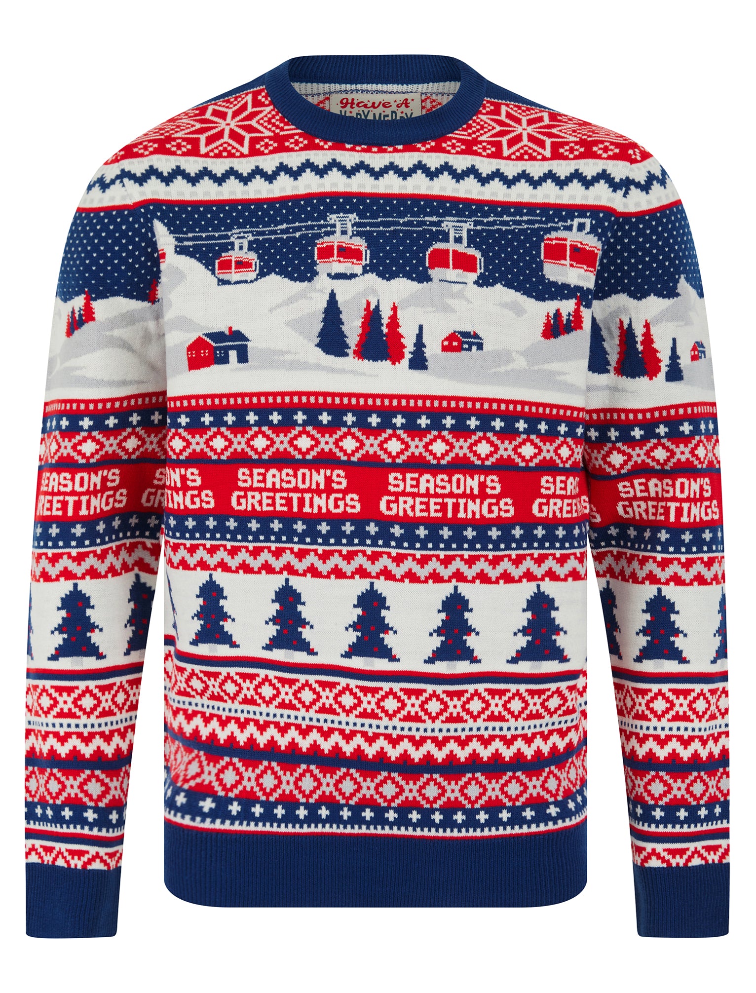 Men's Cable Car Jacquard Nordic Fair Isle Christmas Jumper in