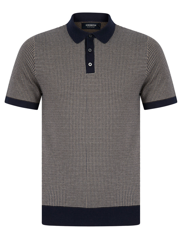 Sear Textured Jacquard Weave Knitted Cotton Polo Shirt in Evening Dusk - Kensington Eastside