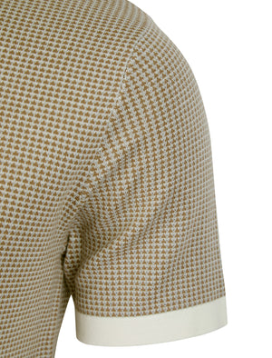 Sear Textured Jacquard Weave Knitted Cotton Polo Shirt in Sea Salt - Kensington Eastside