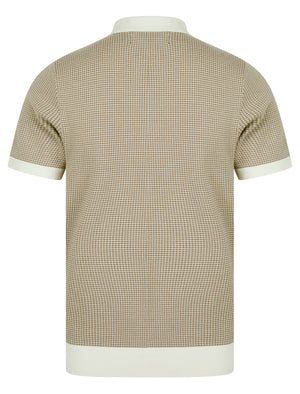 Sear Textured Jacquard Weave Knitted Cotton Polo Shirt in Sea Salt - Kensington Eastside