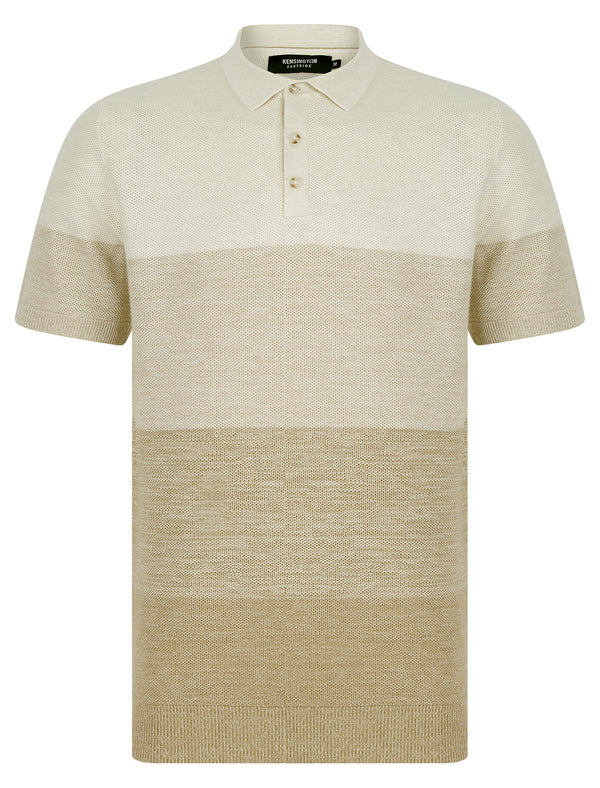 Beesley Textured Weave Knitted Cotton Colour-Block Polo Shirt in Chinchilla Stone - Kensington Eastside