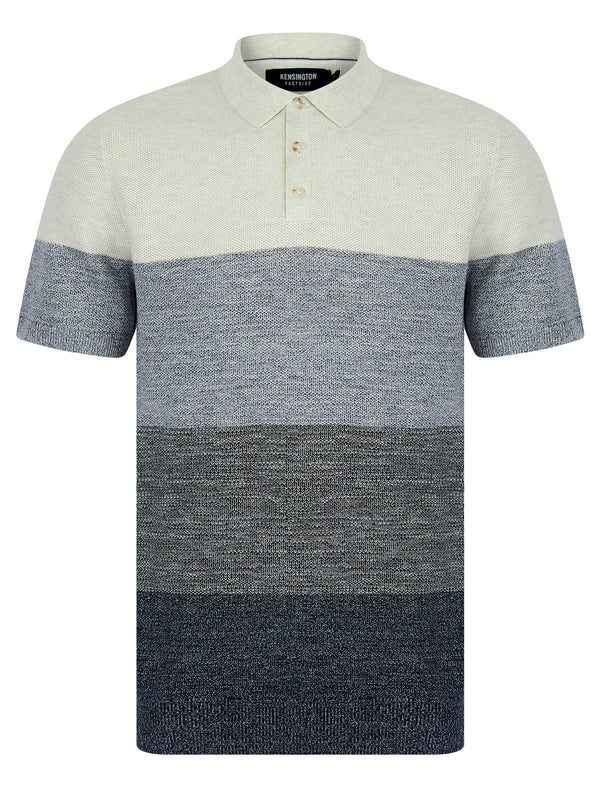 Beesley Textured Weave Knitted Cotton Colour-Block Polo Shirt in Navy - Kensington Eastside