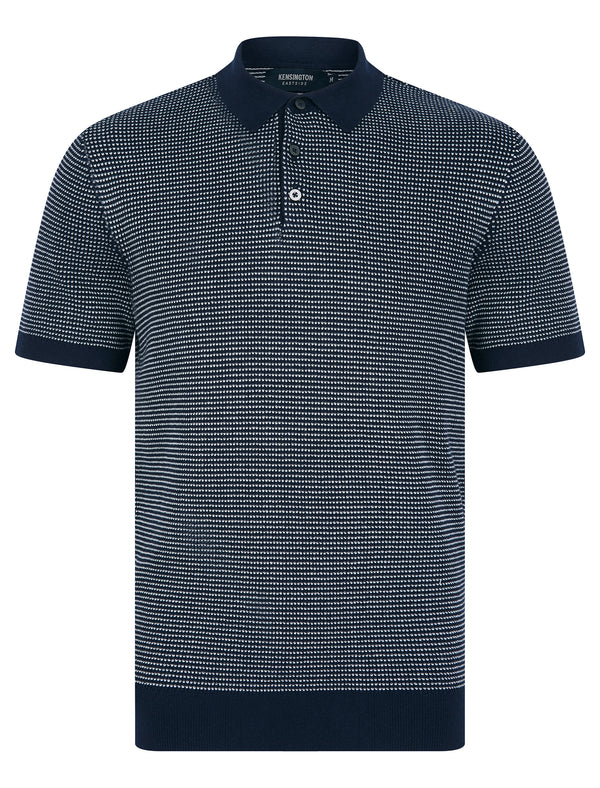 Ings Textured Birds-Eye Weave Knitted Cotton Polo Shirt in Evening Dusk - Kensington Eastside