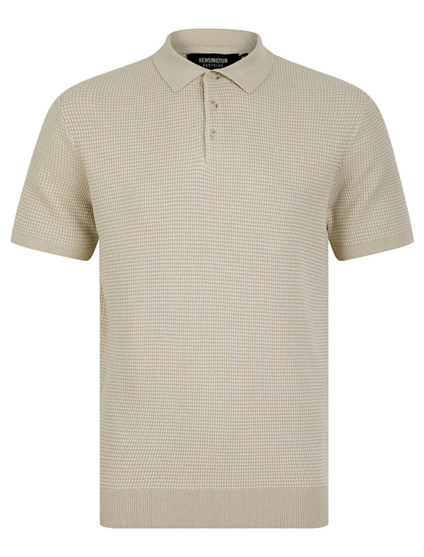 Ings Textured Birds-Eye Weave Knitted Cotton Polo Shirt in Stone - Kensington Eastside