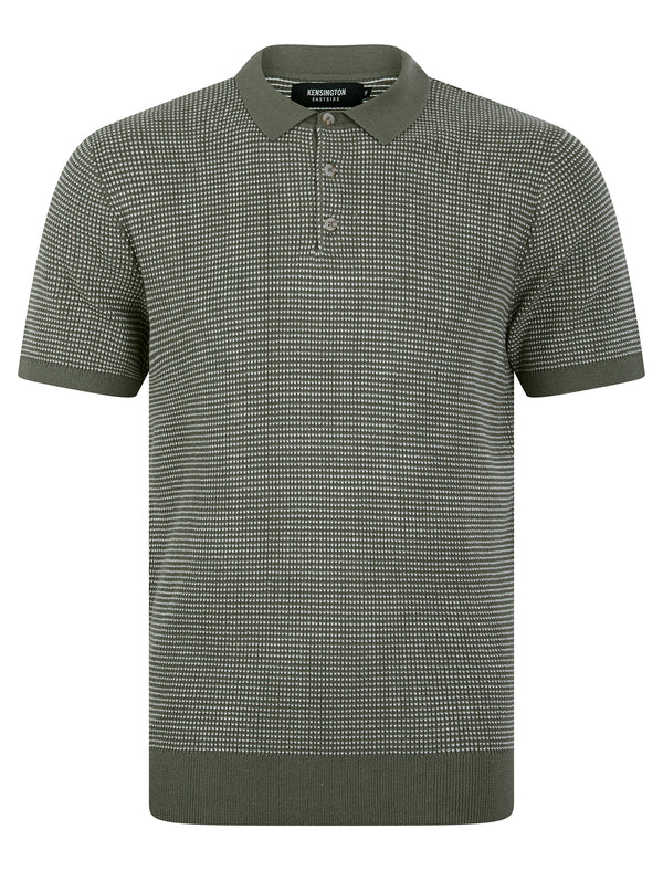 Ings Textured Birds-Eye Weave Knitted Cotton Polo Shirt in Mulled Basil - Kensington Eastside