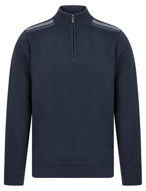 Denzel Knit Lined Quarter Zip Funnel Neck Knitted Jumper in Blue - Kensington Eastside