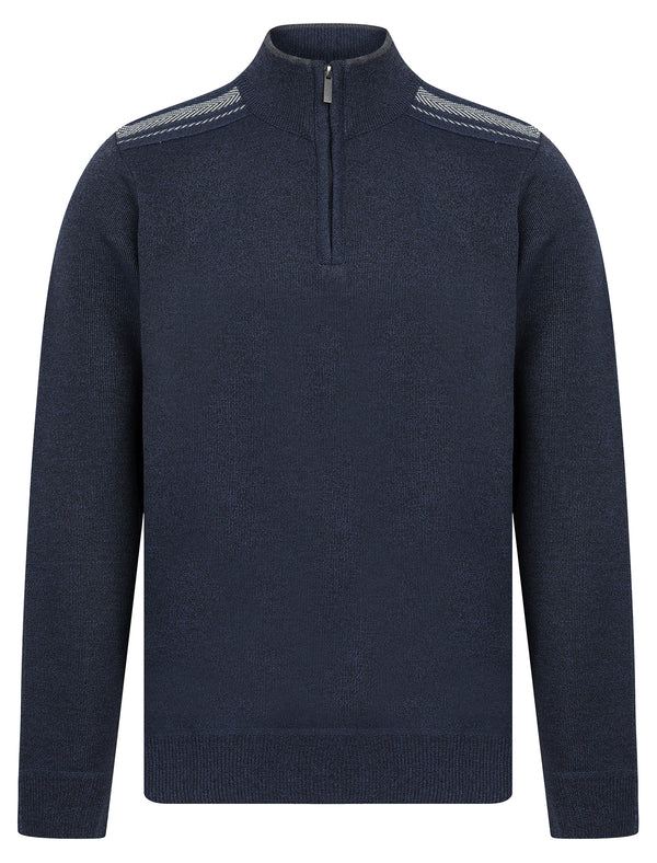 Denzel Knit Lined Quarter Zip Funnel Neck Knitted Jumper in Blue - Kensington Eastside