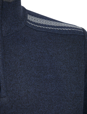 Denzel Knit Lined Quarter Zip Funnel Neck Knitted Jumper in Blue - Kensington Eastside
