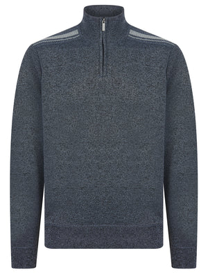 Denzel Knit Lined Quarter Zip Funnel Neck Knitted Jumper in Grey - Kensington Eastside