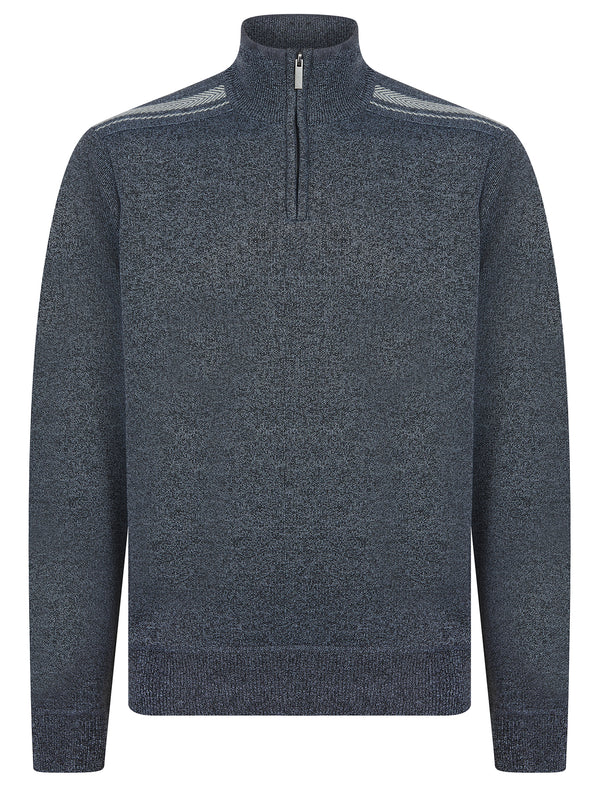 Denzel Knit Lined Quarter Zip Funnel Neck Knitted Jumper in Grey - Kensington Eastside