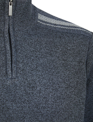 Denzel Knit Lined Quarter Zip Funnel Neck Knitted Jumper in Grey - Kensington Eastside