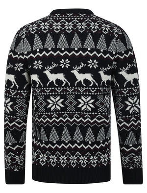 Men's Oatgrey Jacquard Nordic Fair isle Knitted Christmas Jumper in Ink - Merry Christmas