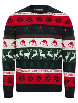 Men's Candycane Wrapping Paper Pattern Novelty Knitted Christmas Jumper in Ink - Merry Christmas