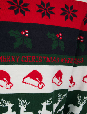 Men's Candycane Wrapping Paper Pattern Novelty Knitted Christmas Jumper in Ink - Merry Christmas