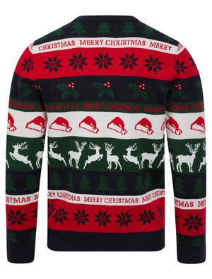 Men's Candycane Wrapping Paper Pattern Novelty Knitted Christmas Jumper in Ink - Merry Christmas