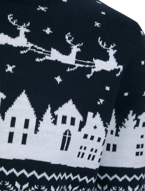 Men's Fly Jacquard Nordic Fair Isle Knitted Christmas Jumper in Ink - Merry Christmas