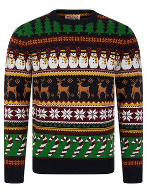 Men's Vintage Wrapping Paper Pattern Novelty Knitted Christmas Jumper in Ink - Merry Christmas
