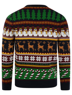 Men's Vintage Wrapping Paper Pattern Novelty Knitted Christmas Jumper in Ink - Merry Christmas