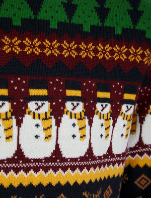Men's Vintage Wrapping Paper Pattern Novelty Knitted Christmas Jumper in Ink - Merry Christmas