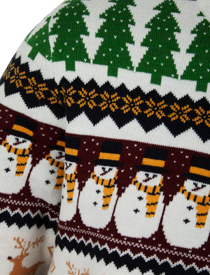Men's Vintage Wrapping Paper Pattern Novelty Knitted Christmas Jumper in Laundered Ecru - Merry Christmas