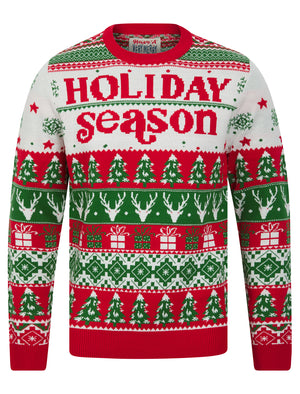 Men's Holiday Season Jacquard Nordic Fair Isle Christmas Jumper in George Red - Merry Christmas